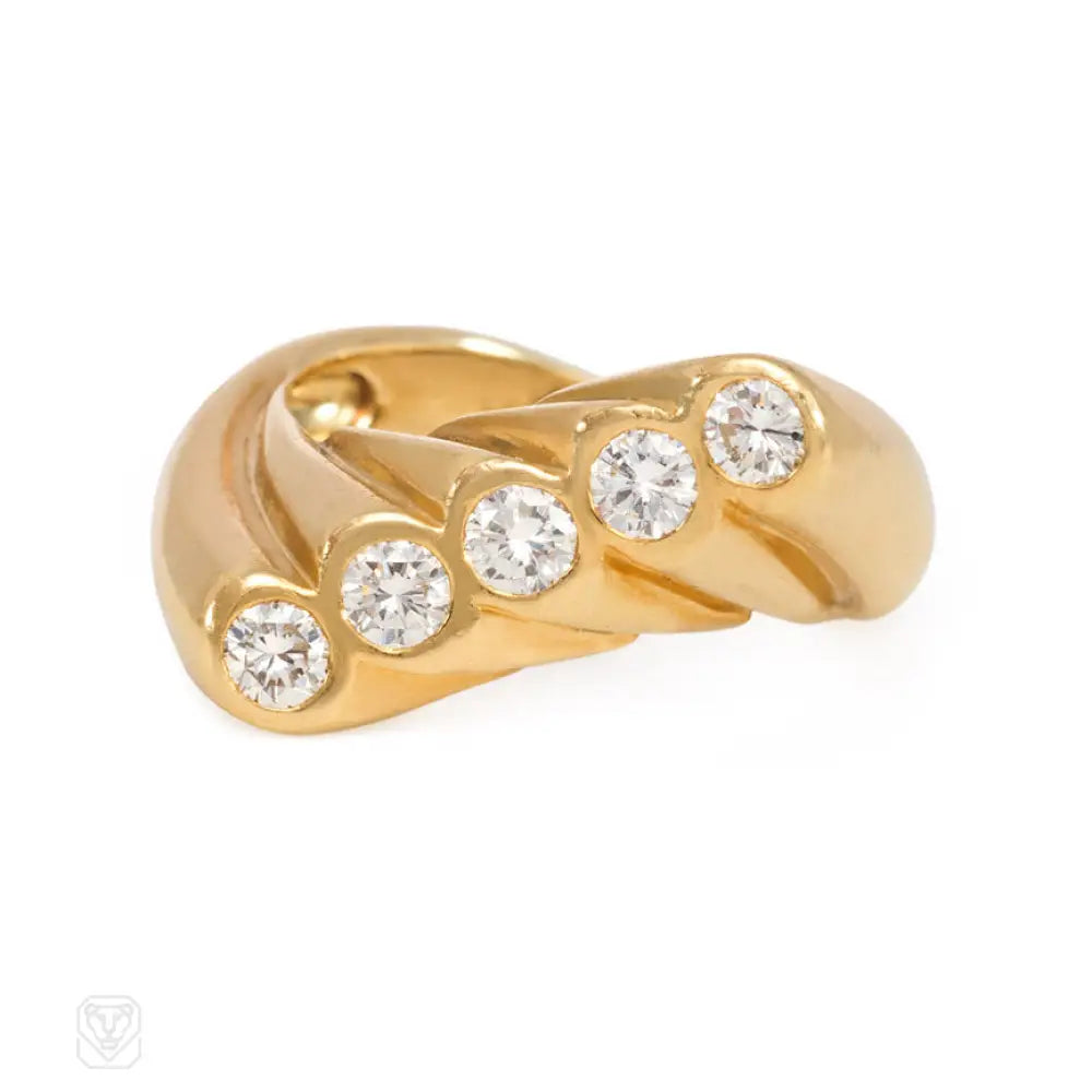 women’s custom engagement rings with initials-Fluted gold and diamond ring, Cartier