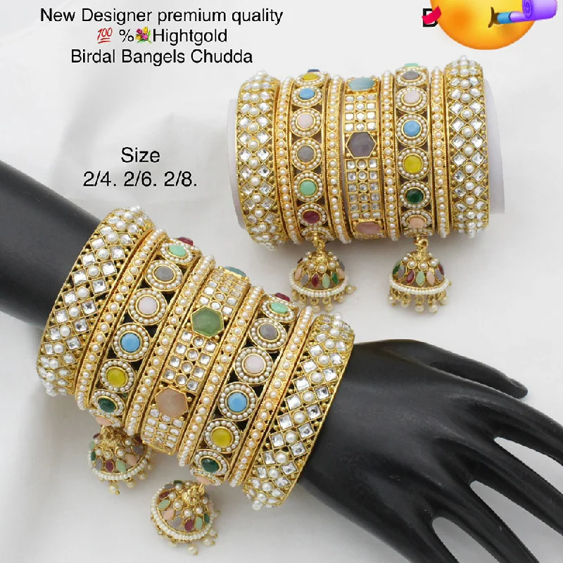 women’s golden tennis bracelets-Pooja Bangles Gold Plated Bridal Bangles set