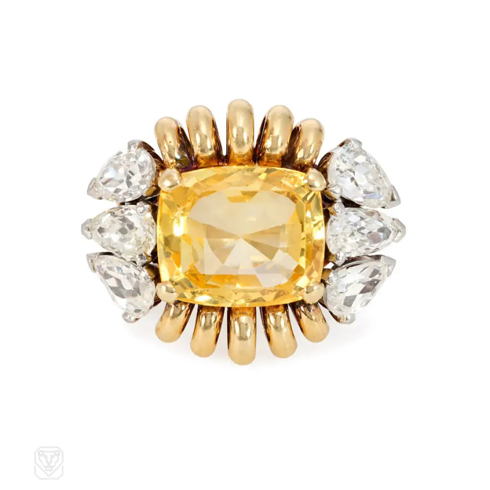 custom-designed engagement rings-Paul Flato Retro yellow sapphire and diamond ring