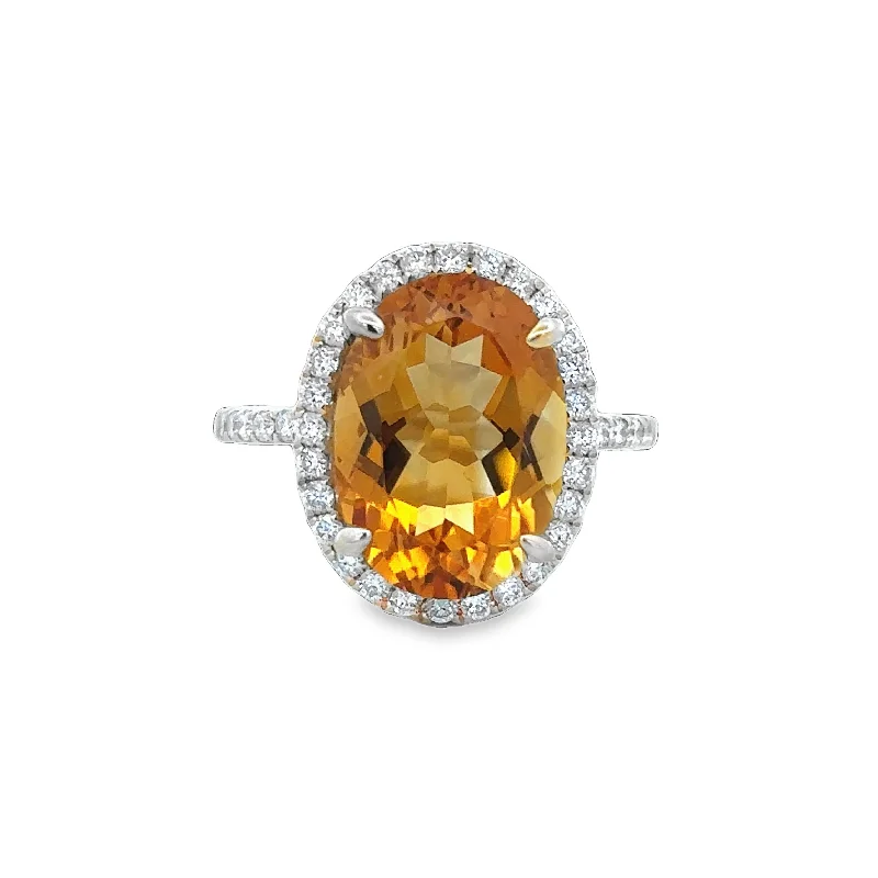 women’s engagement rings with large diamonds-Citrine and Diamond Ring in Yellow Gold