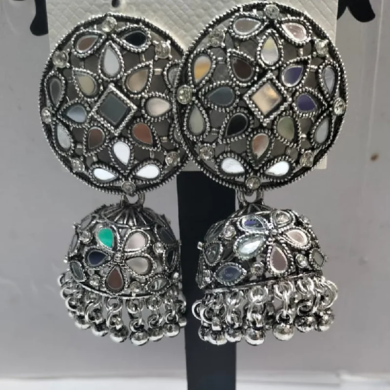 vintage diamond earrings for women-Manisha Jewellery Oxidised Plated Mirror Jhumki Earrings