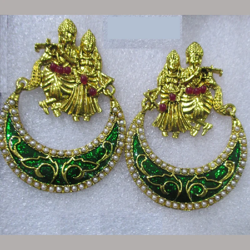 large hoop earrings for women-Midas Touch Gold Plated Pota Stone And Meenakari Temple Dangler Earrings