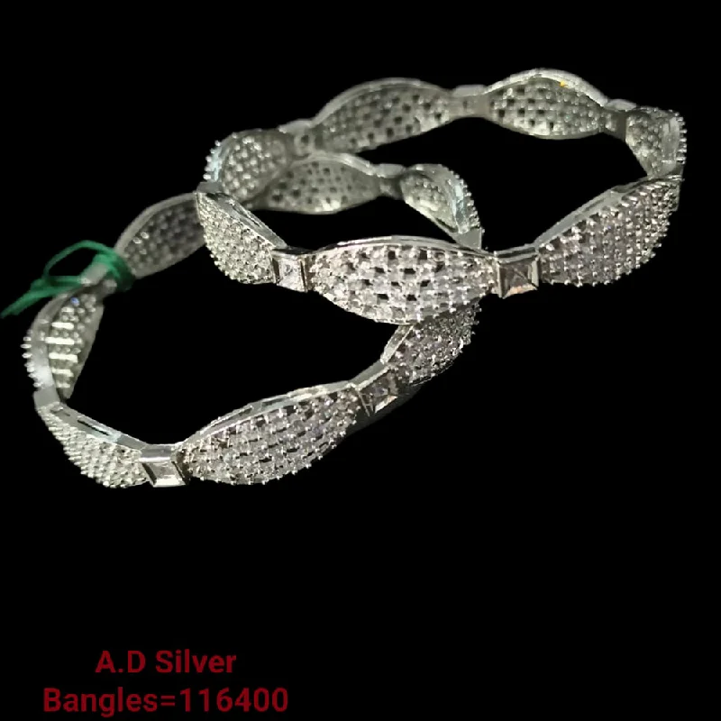 engraved bracelets for women-Padmawati Bangles Silver Plated  Ad Stone Bangles Set