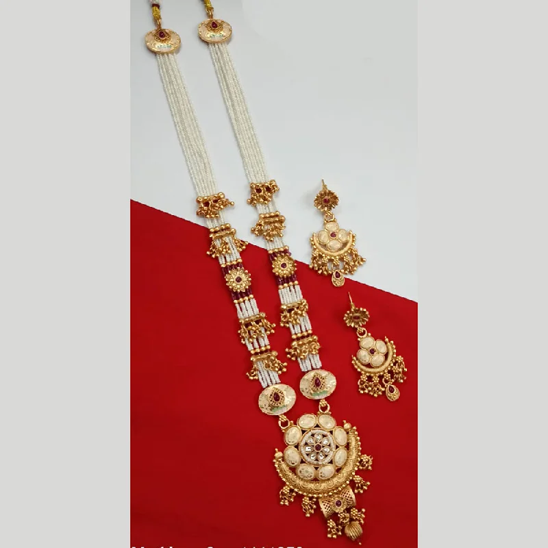 women’s stylish lock-and-key necklaces-Padmawati Bangles Gold Plated Pota Stone And Meenakari Long Necklace Set