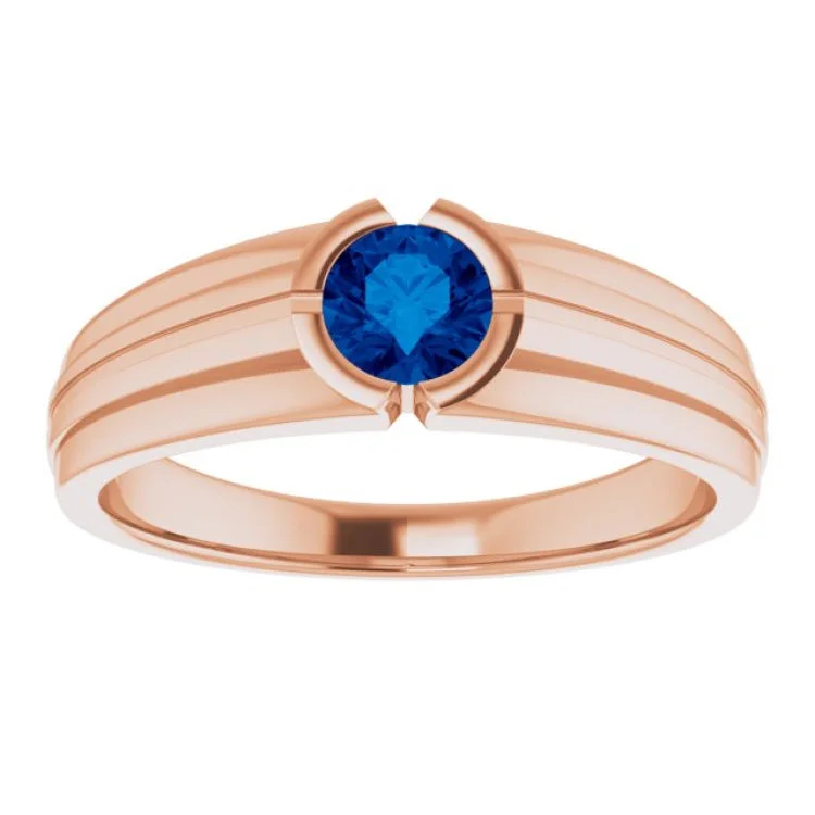 women’s oval-shaped rings-14K Rose Lab-Grown Blue Sapphire Ring