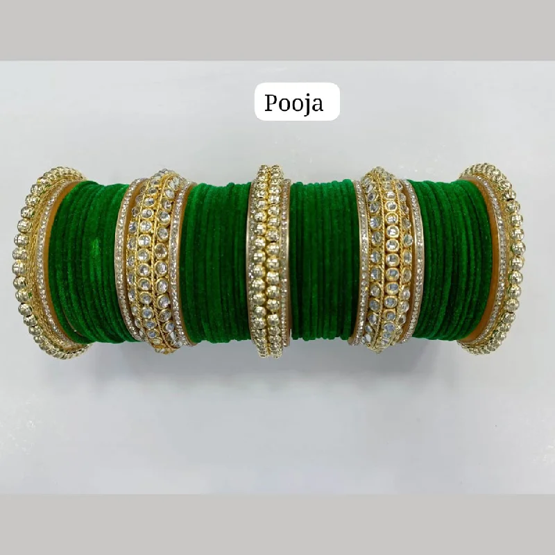 women’s silver bangles-Pooja Bangles Gold Plated Velvet Bangles Set