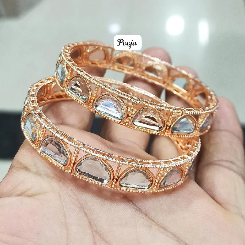 trendy bangle bracelets for women-Pooja Bangles Rose Gold Plated Bangle Set