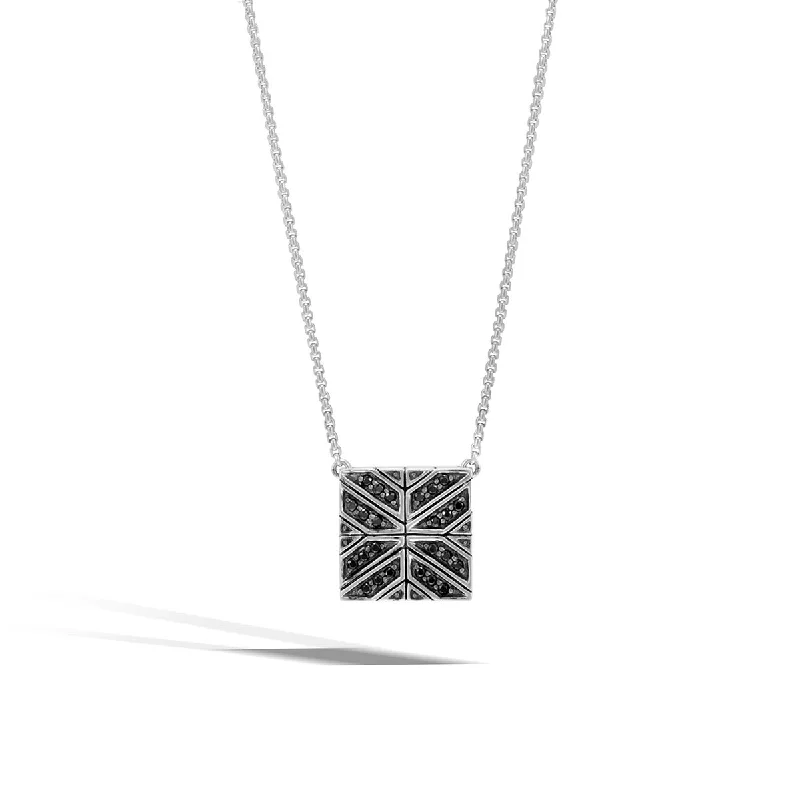 delicate chain necklaces for women-Modern Chain Silver Square Necklace with Treated Black Sapphire