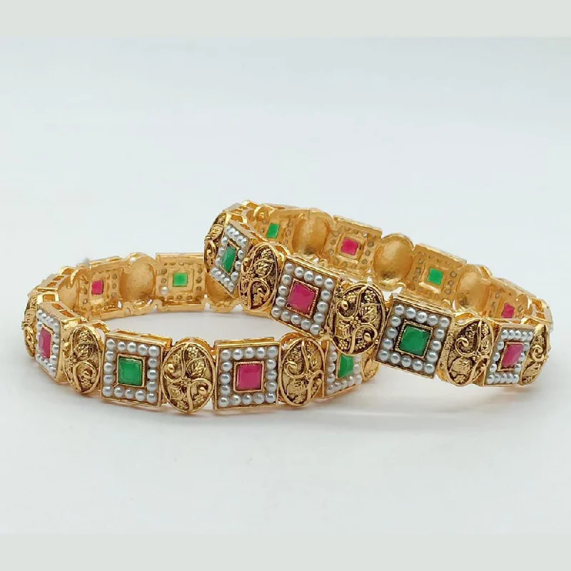 women’s leather bangle bracelets-Manisha Jewellery Gold Plated Bangles Set