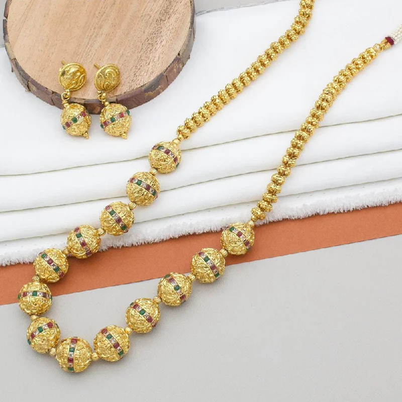 fashion statement necklaces for women-Kavita Art Gold Plated Pota Stone And Pearls Long Necklace Set