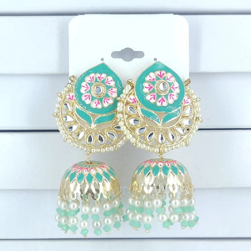 boho earrings for women-Corbeda Fashion Gold Plated Kundan And Meenakari Jhumki Earrings