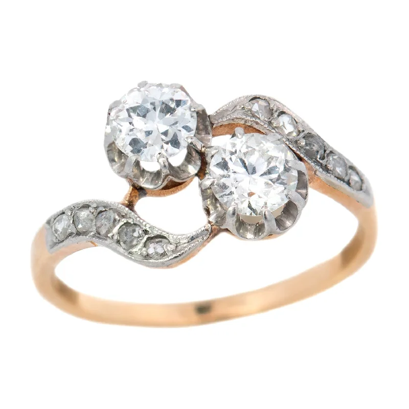 platinum engagement rings for women-Edwardian 18k/Platinum Moi et Toi Bypass Diamond Ring