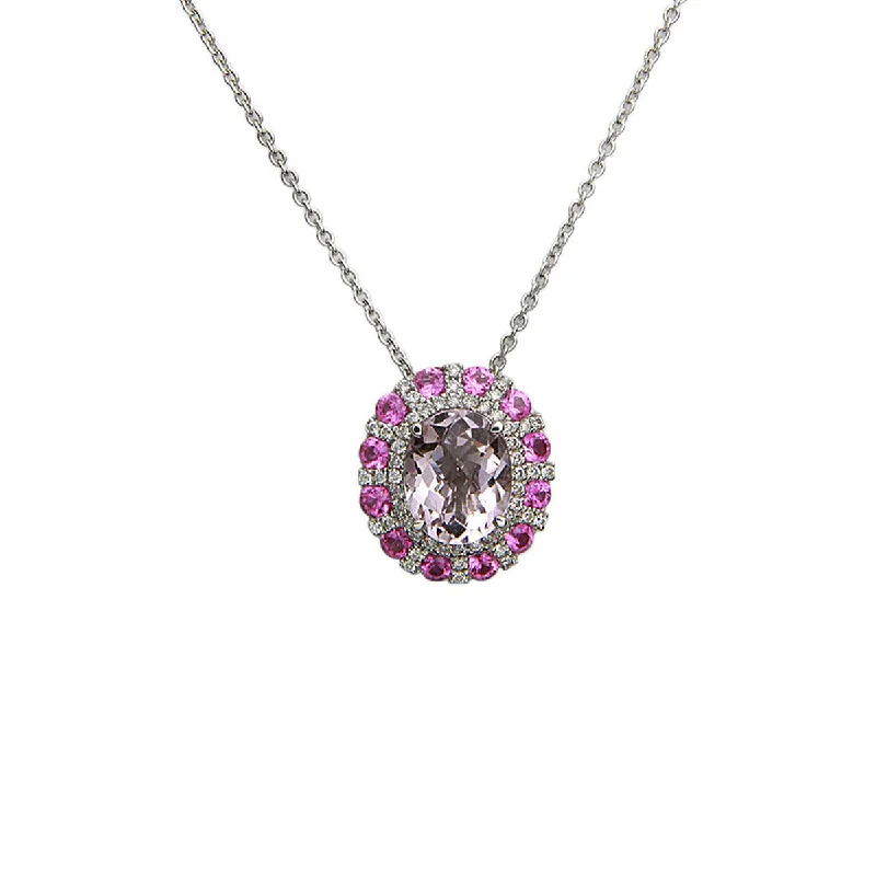 long pendant necklaces for women-Morganite, Pink Sapphire and Diamond Pendant Necklace