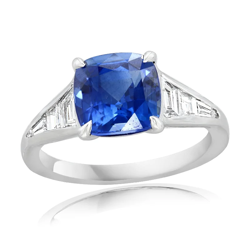 women’s engagement rings with diamonds-Statement Sapphire and Diamond Ring in Platinum