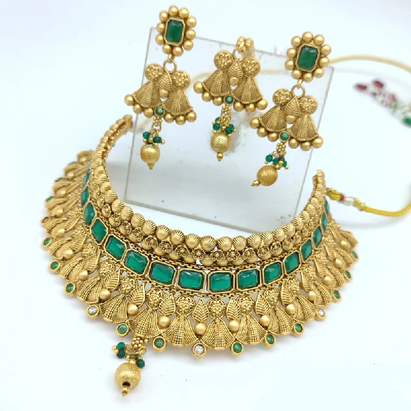 fashion statement necklaces for women-SNERA  Gold Plated Pota Stone choker Necklace Set