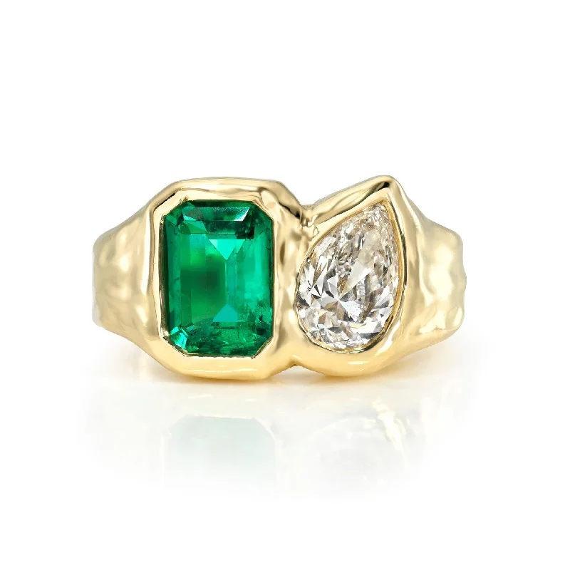 engagement rings with side stones-Toi Et Moi River Emerald and Diamond Ring