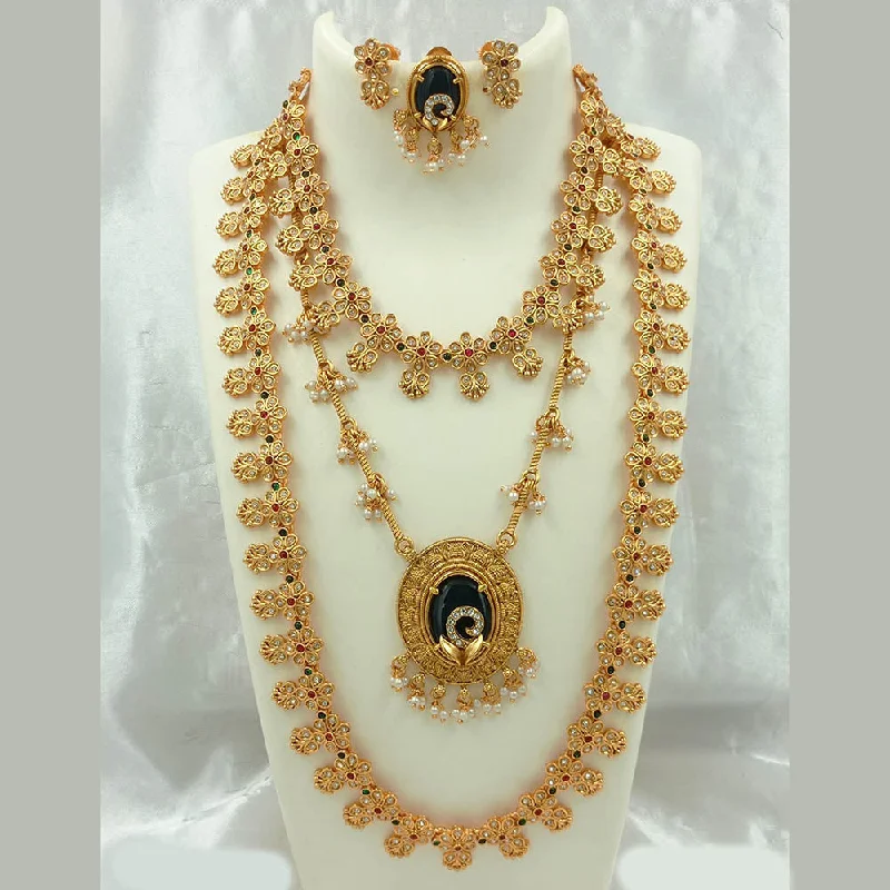 vintage-style necklaces for women-Joyful Jewel Art Matte Gold Plated Austrian Stone And Pearls Necklace Combo