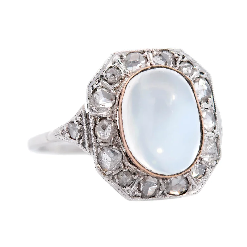 women’s engagement rings-Edwardian 18k Moonstone and Diamond Ring