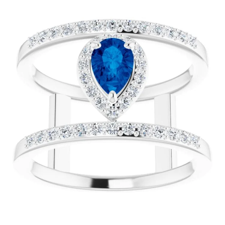 women’s engagement rings with rubies-14K White Natural Blue Sapphire & 1/3 CTW Natural Diamond Ring