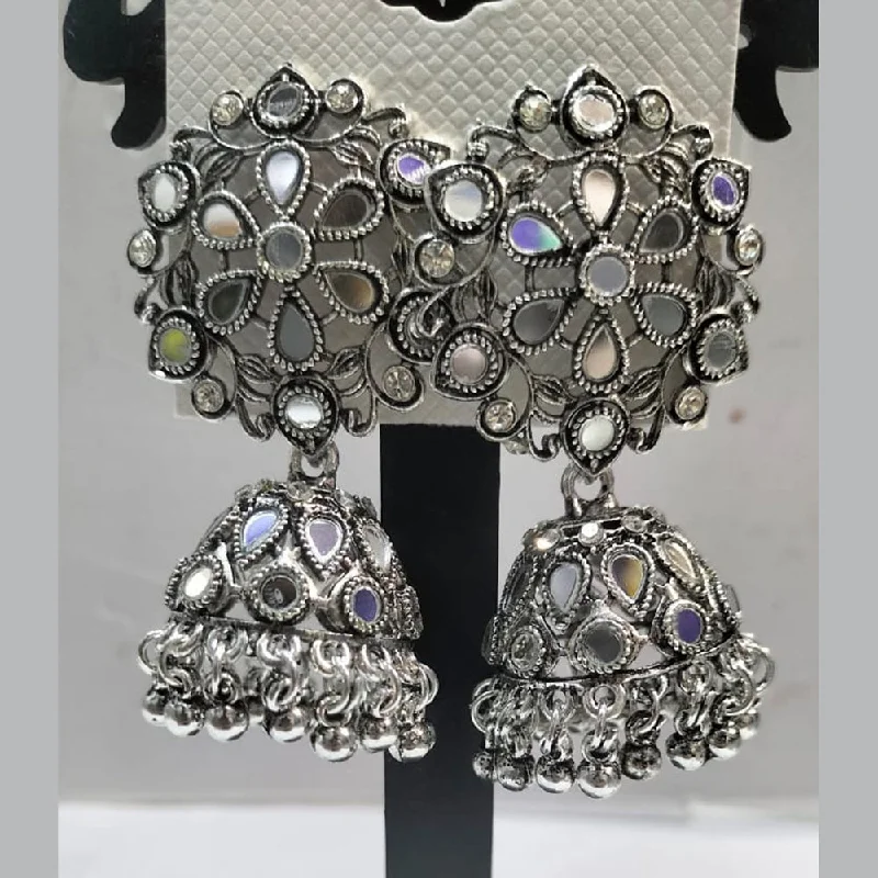 women’s oval earrings-Manisha Jewellery Oxidised Plated Mirror Jhumki Earrings