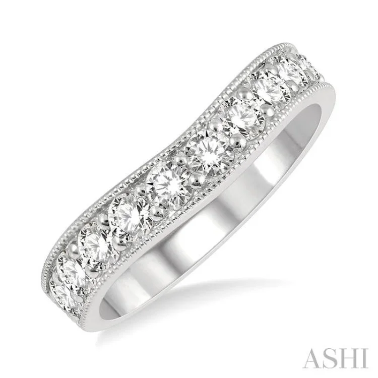 women’s wedding rings-1 Ctw Arched Round Cut Diamond Wedding Band in 14K White Gold