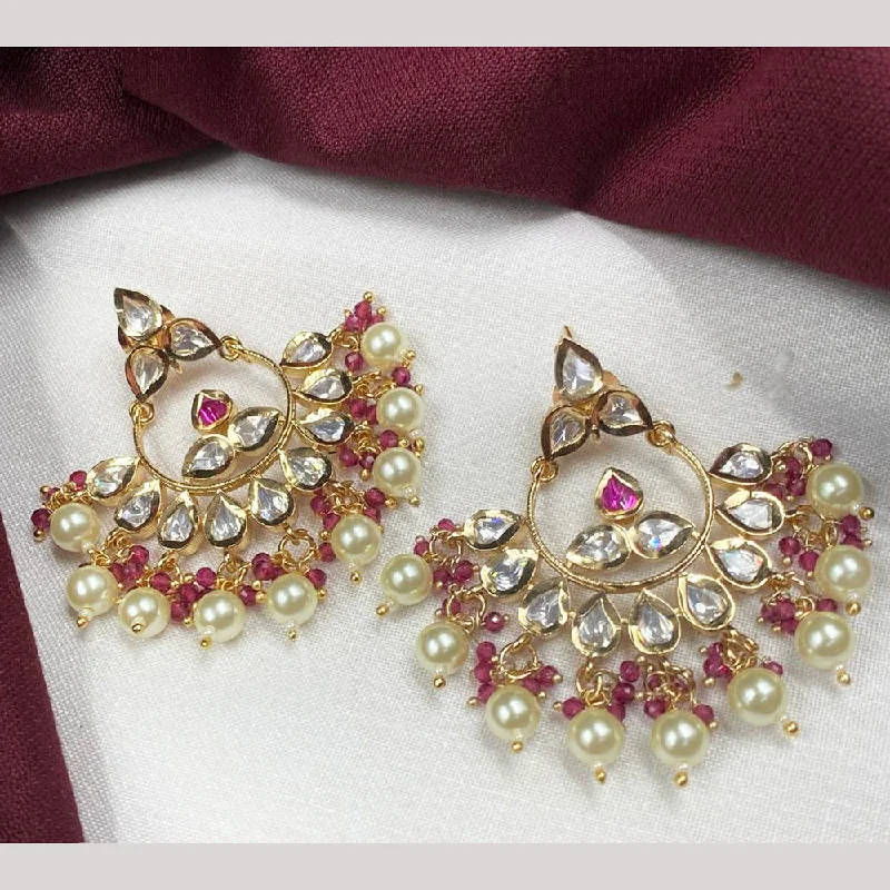 women’s oval earrings-Royal Kundan Jewellery Gold Plated Polki Kundan And Pearls Dangler Earrings