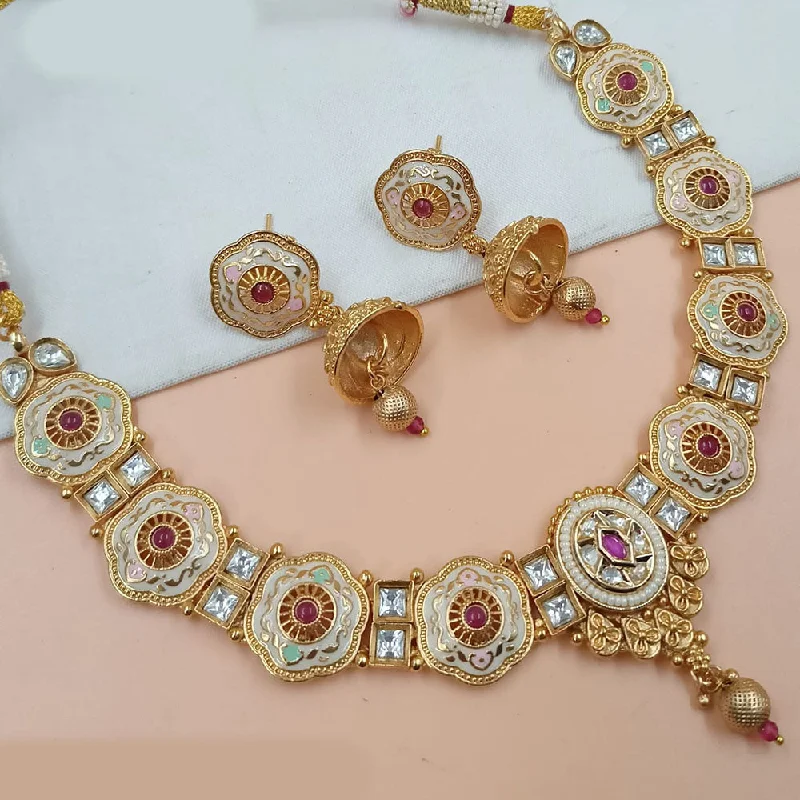 gold chain necklaces for women-Padmawati Bangles Gold Plated Pota Stone Meenakari Necklace Set