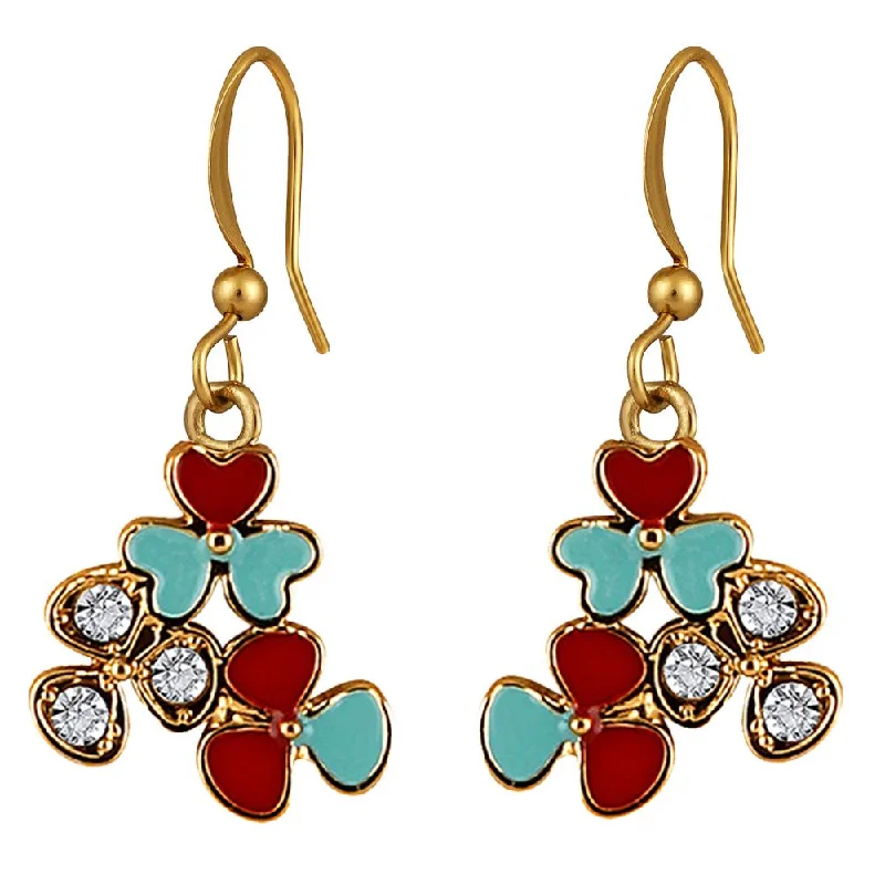 women’s ear climbers-Mahi Gold Plated Red and Blue Meenakari Work and Crystals Floral Earrings for Women (ER1109852GRedBlu)