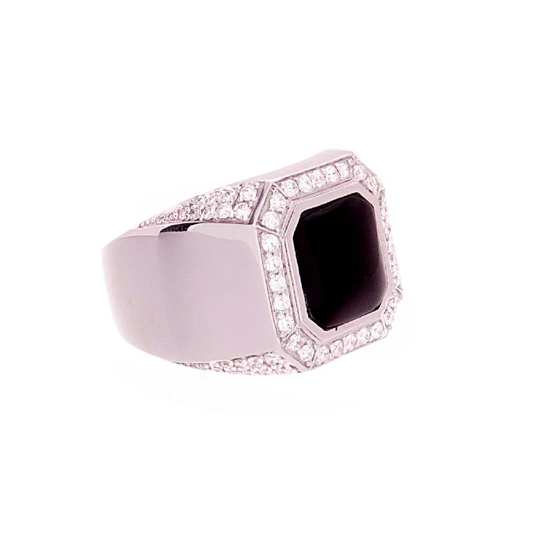 women’s engagement rings with pearls-Mens Onyx & Diamond Ring