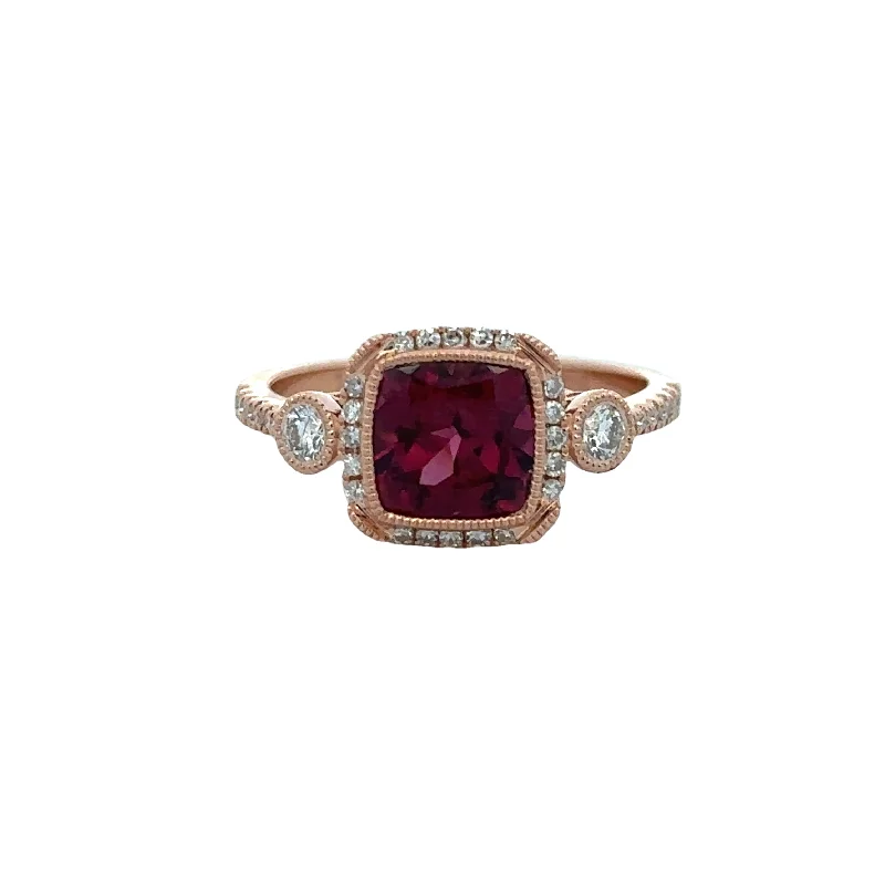 women’s unique platinum engagement rings-Rhodolite Garnet and Diamond Ring in Rose Gold