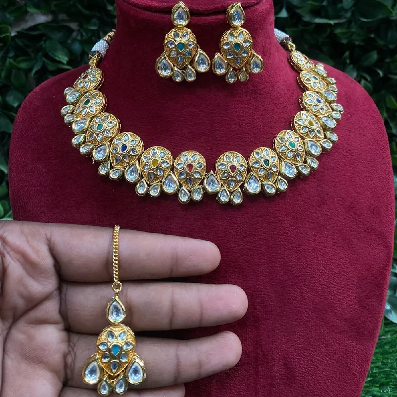 luxurious diamond heart necklaces for women-Amoliya Jewels Gold Plated Polki Kundan Necklace Set