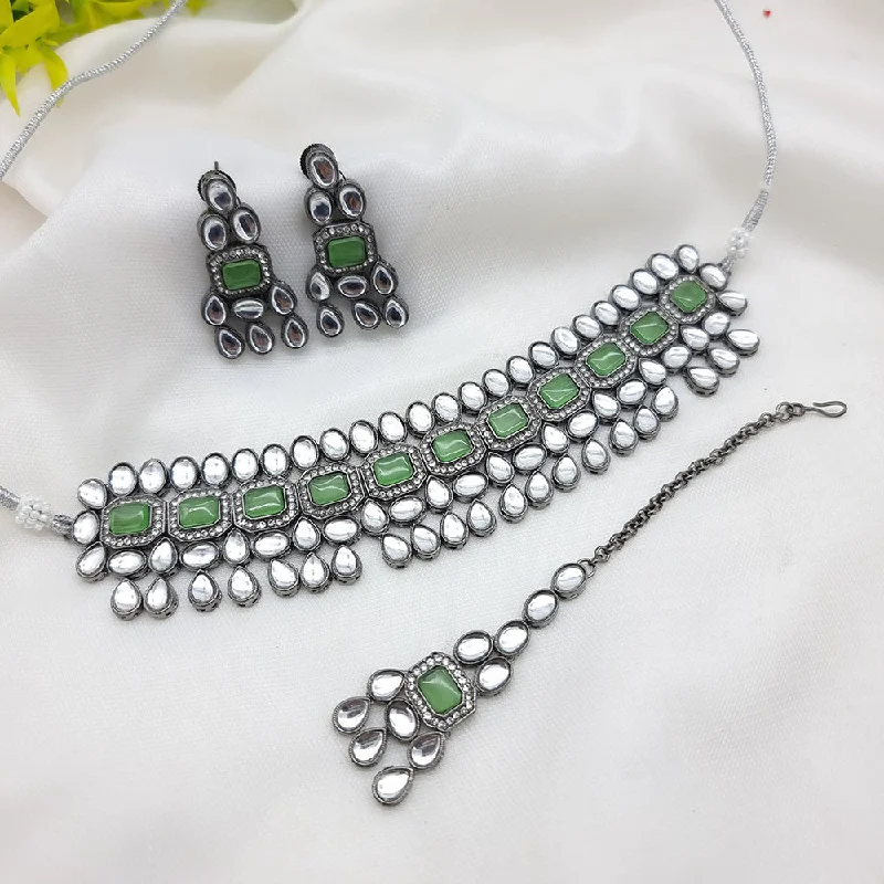 sterling silver necklaces for women-JCM Oxidised Plated Kundan Stone Necklace Set