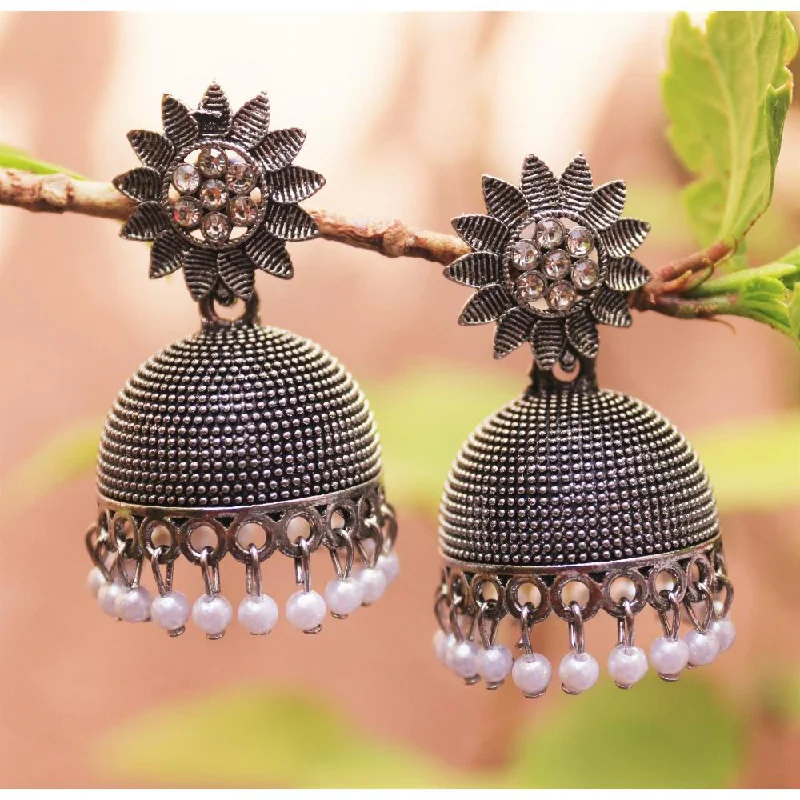 women’s clip-on earrings-H K Fashion Oxidised Plated Austrian Stone Jhumki Earrings