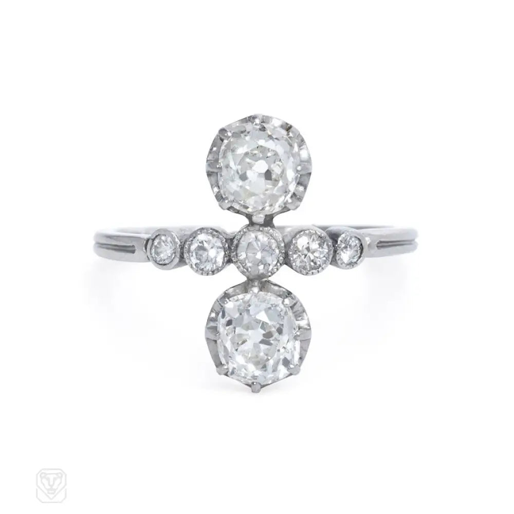 women’s luxury engagement rings with diamonds-Art Deco vertical two-stone diamond ring