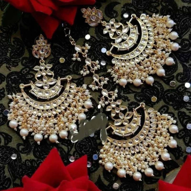 women’s gold-plated earrings-Lucentarts Jewellery Gold Plated Earrings & Maangtikka