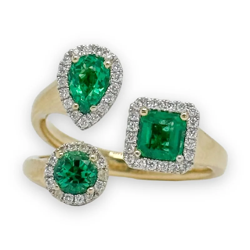 women’s custom platinum engagement rings-14K Y Gold 1ctw Emerald and 0.18ctw Diamond Ring