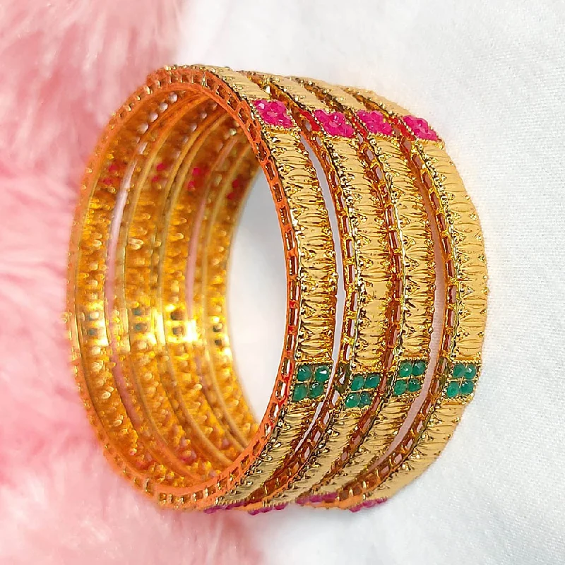 women’s slim bracelets-Gold Plated Pota Stone Bangles Set