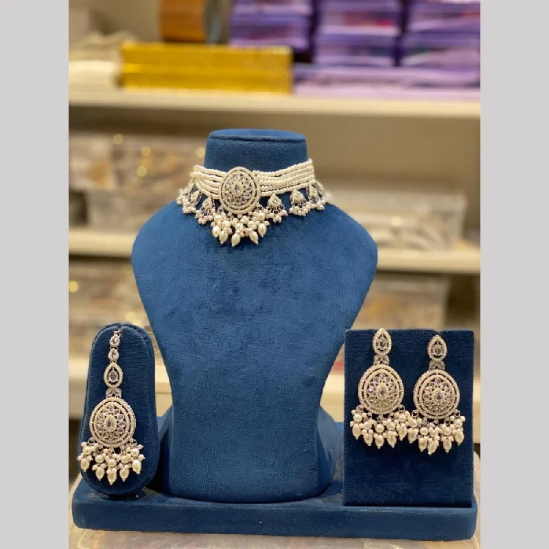 elegant solitaire necklaces for women-Hira Collections Silver Plated Kundan Stone And Pearls Choker Necklace Set