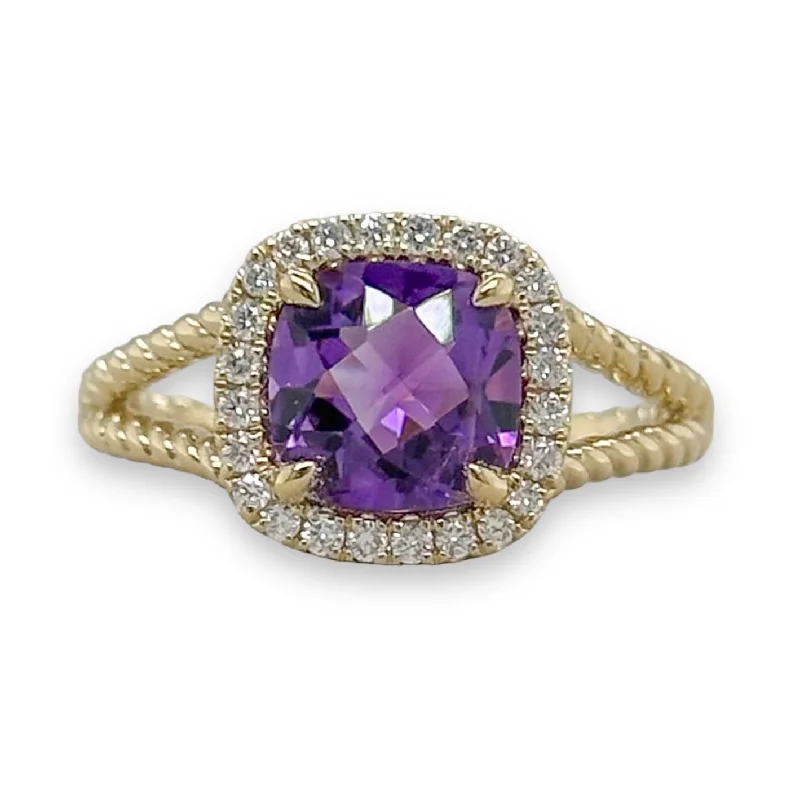 large solitaire engagement rings-14K Y Gold 1.88ctw Amethyst and 0.20ctw Diamond Ring