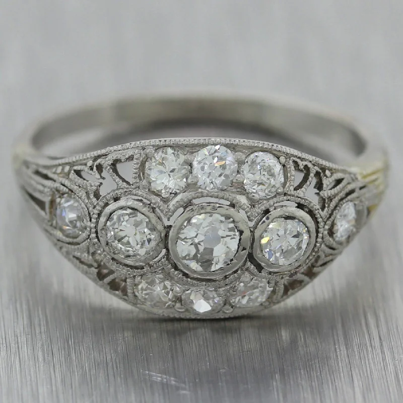 women’s engagement rings with side diamonds-1920's Antique Art Deco Platinum 0.75ctw Diamond Ring