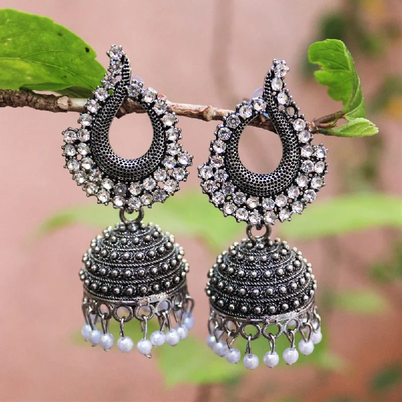 women’s ear cuffs-H K Fashion Oxidised Plated Austrian Stone Jhumki Earrings