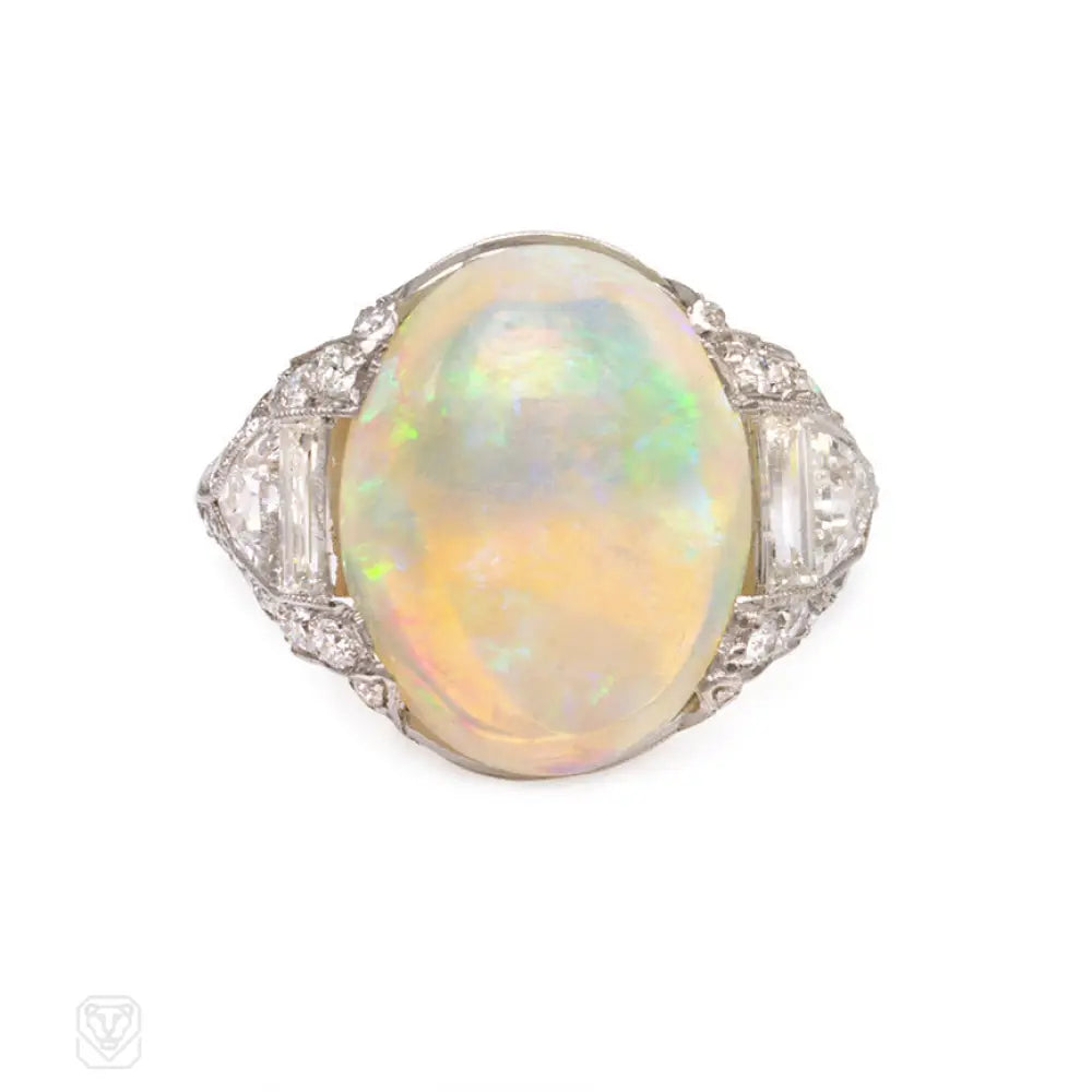 unique sapphire engagement rings for women-Art Deco opal and diamond ring