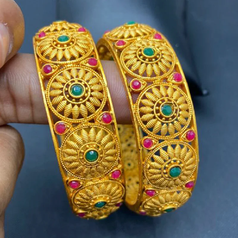 women’s gold bracelets-Sai Fashion Gold Plated Pota Stone Bangles