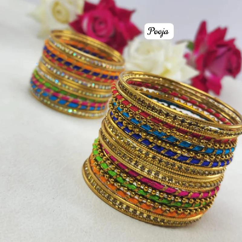 women’s tennis bracelets-Pooja Bangles Gold Plated  Bangle Set