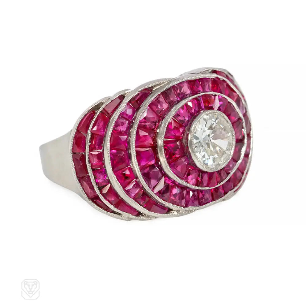 women’s modern diamond engagement rings-Art Deco calibré ruby and diamond ring