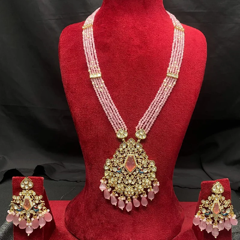 dainty necklaces for women-Amoliya Jewels Gold Plated Polki Kundan And Beads Necklace Set