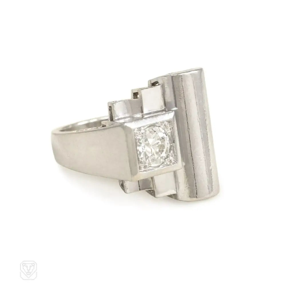 women’s vintage diamond rings-Art Deco Machine Age diamond ring