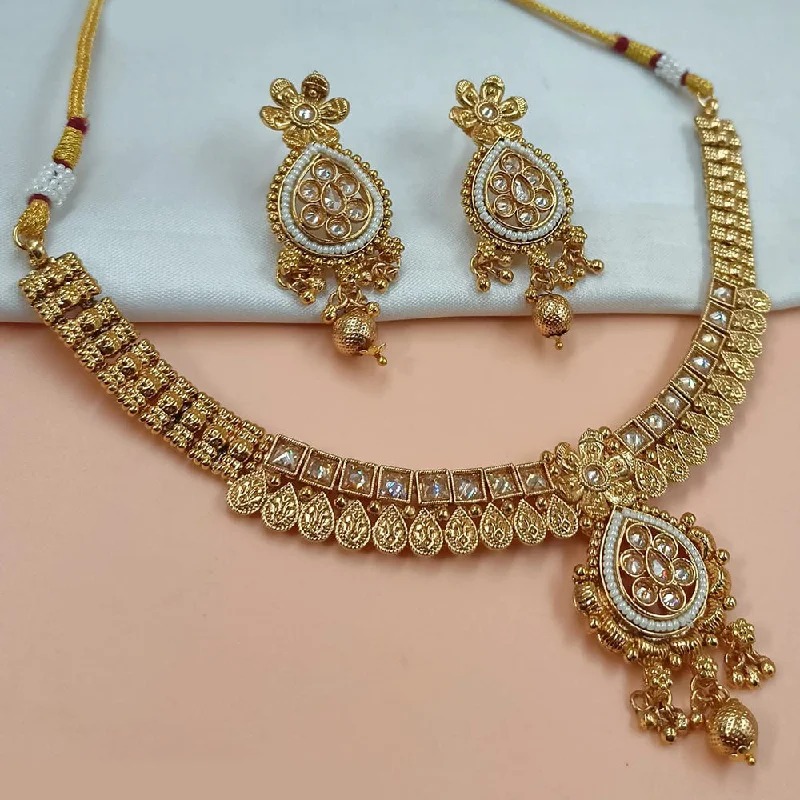 women’s rose gold necklaces-Padmawati Bangles Gold Plated Crystal Stone And Pearls Necklace Set