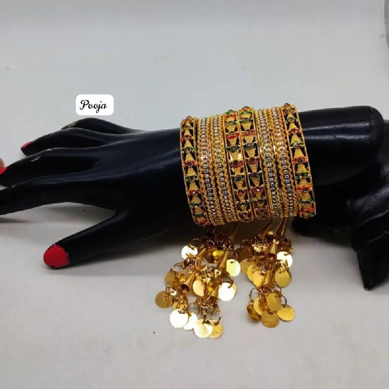 women’s crystal bangles-Pooja Bagles Gold Plated Bangles Set