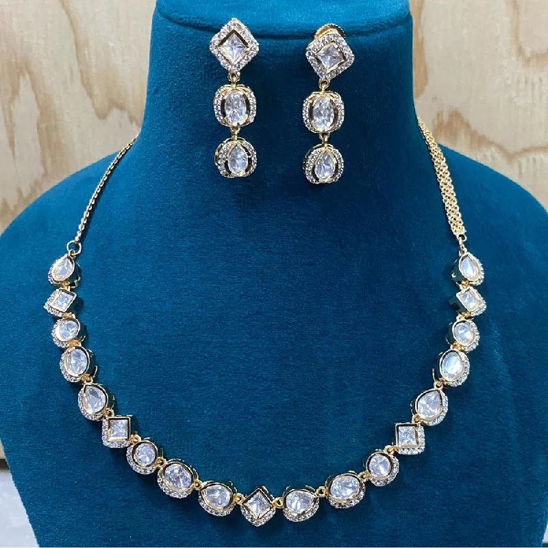 classic necklaces for women-Amoliya Jewels Gold Plated Polki Kundan Necklace Set